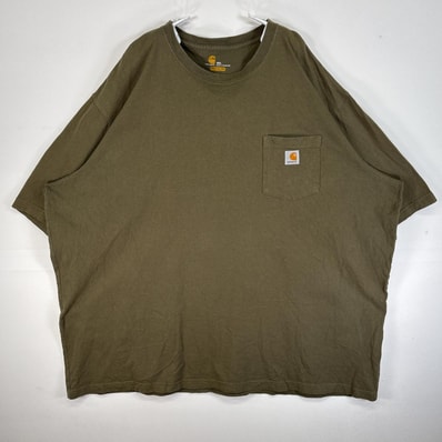 古着 カーハート Carhartt 半袖Tシャツ 大きいサイズ 肉厚 ワンポイント ロゴ 胸ポケ 4XL カーキ 無地 メンズ