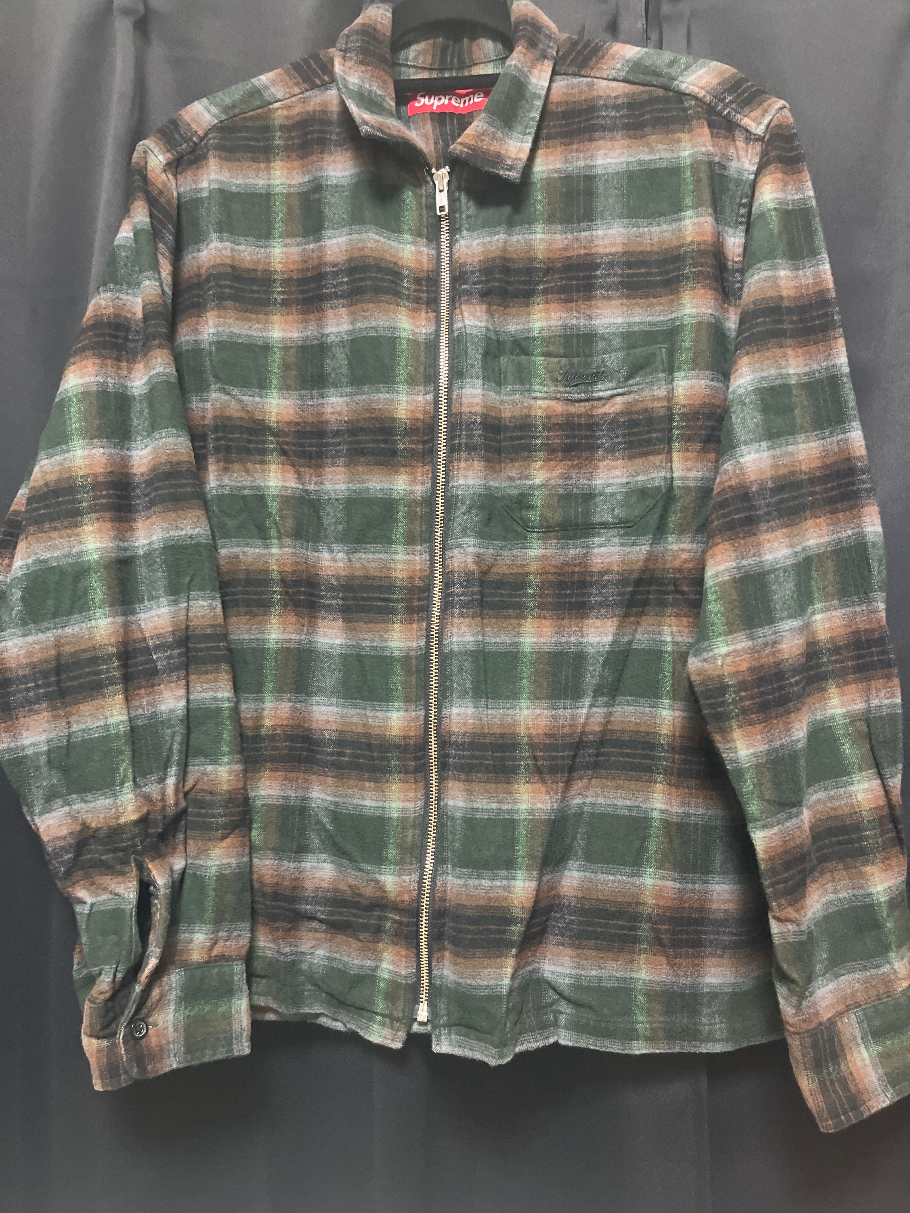 Supreme Shadow Plaid Flannel Zip Up Shirt "Green"
