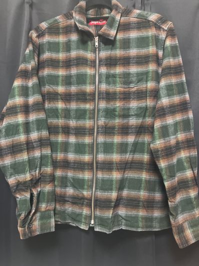 Supreme Shadow Plaid Flannel Zip Up Shirt "Green"