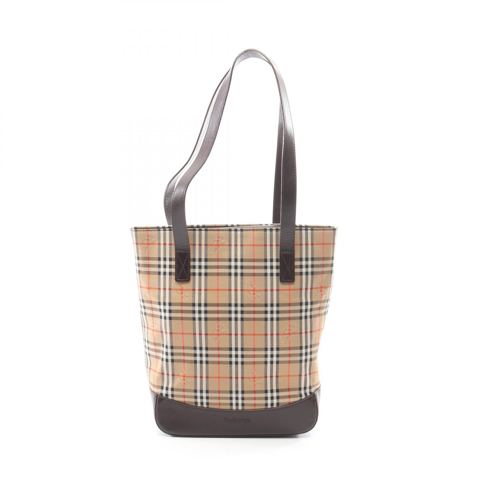 バーバリー BURBERRY ノバチェック トートバッグ バッグ キャンバス レザー レディース ベージュ系 / ブラウン系 【中古】