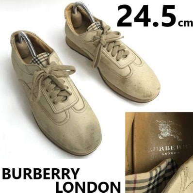BURBERRY LONDON/バーバリー★レザーシューズ/スニーカー【size:24.5/beige/ベージュ/タン チェック柄】sneakers/Shoes/trainers◆bJ-091