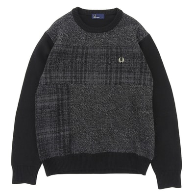 フレッドペリー 美品 クルーネック セーター ウール混 トップス メンズ グレー×ブラック M F3196 M