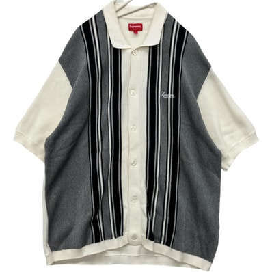Supreme シュプリーム 22ss stripe button up polo Lサイズ RN101837 ブラック×ホワイト