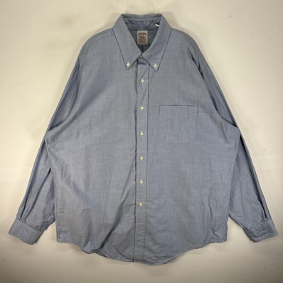 古着 ブルックスブラザーズ Brooks Brothers USA製 長袖シャツ ボタンダウン 胸ポケット USA製 XL ブルー系 無地 メンズ