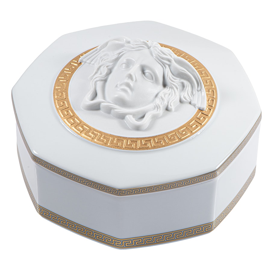 VERSACE ヴェルサーチ ローゼンタール メデューサ グレカ 食器 ギフトシリーズ ゴルゴナボックス3 小物入れ ホワイト ゴールド【中古】