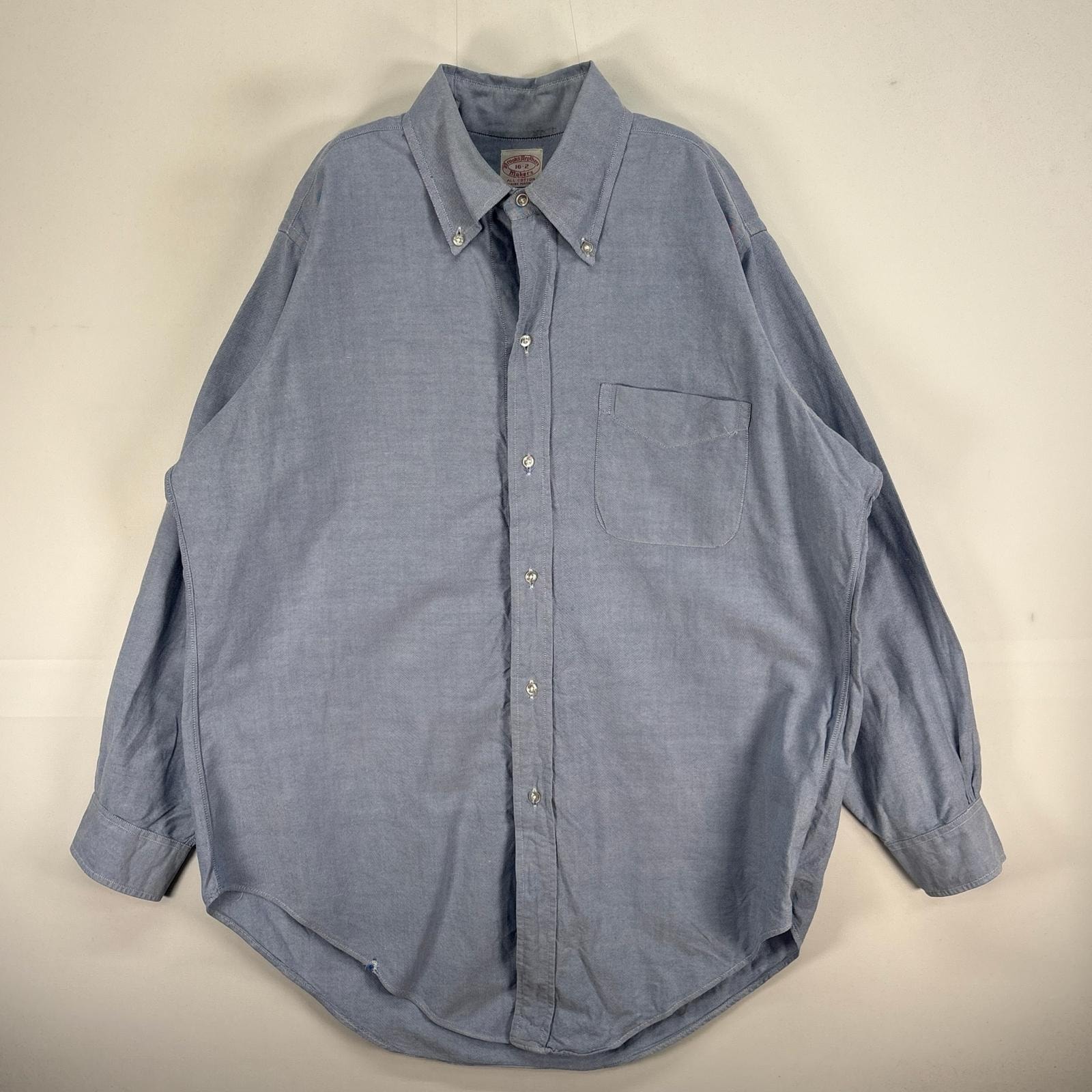 古着 60's~70's/60年代~70年代 ヴィンテージ ブルックスブラザーズ Brooks Brothers 長袖シャツ 6ボタン ボタンダウン Makers L ブルー系 無地 メンズ