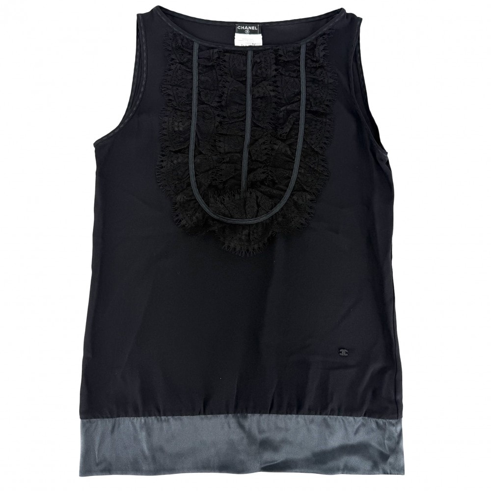 CHANEL シャネル タンクトップ ノースリーブ アパレル 服 トップス ココマーク レース 38 ブラック 黒 シルク レディース 夏 美品【中古品】