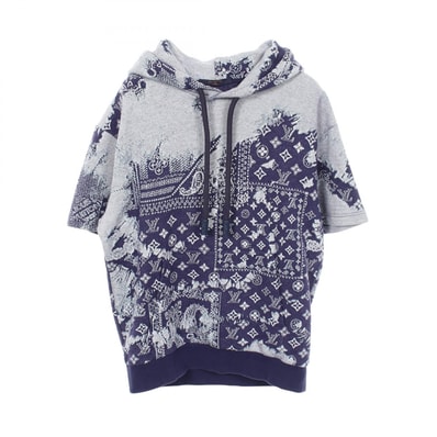 ルイ・ヴィトン LOUIS VUITTON モノグラムバンダナ ショートスリーブフーディ 半袖 パーカー 衣料品 トップス コットン メンズ ネイビー系 【中古】