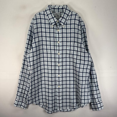 古着 ブルックスブラザーズ Brooks Brothers 長袖シャツ ボタンダウン 胸ポケット L ブルー系 チェック メンズ