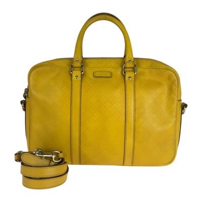 美品 GUCCI グッチ ディアマンテ イエロー シルバー金具 レザー ビジネスバッグ ブリーフケース ショルダーバッグ 603092 【中古】