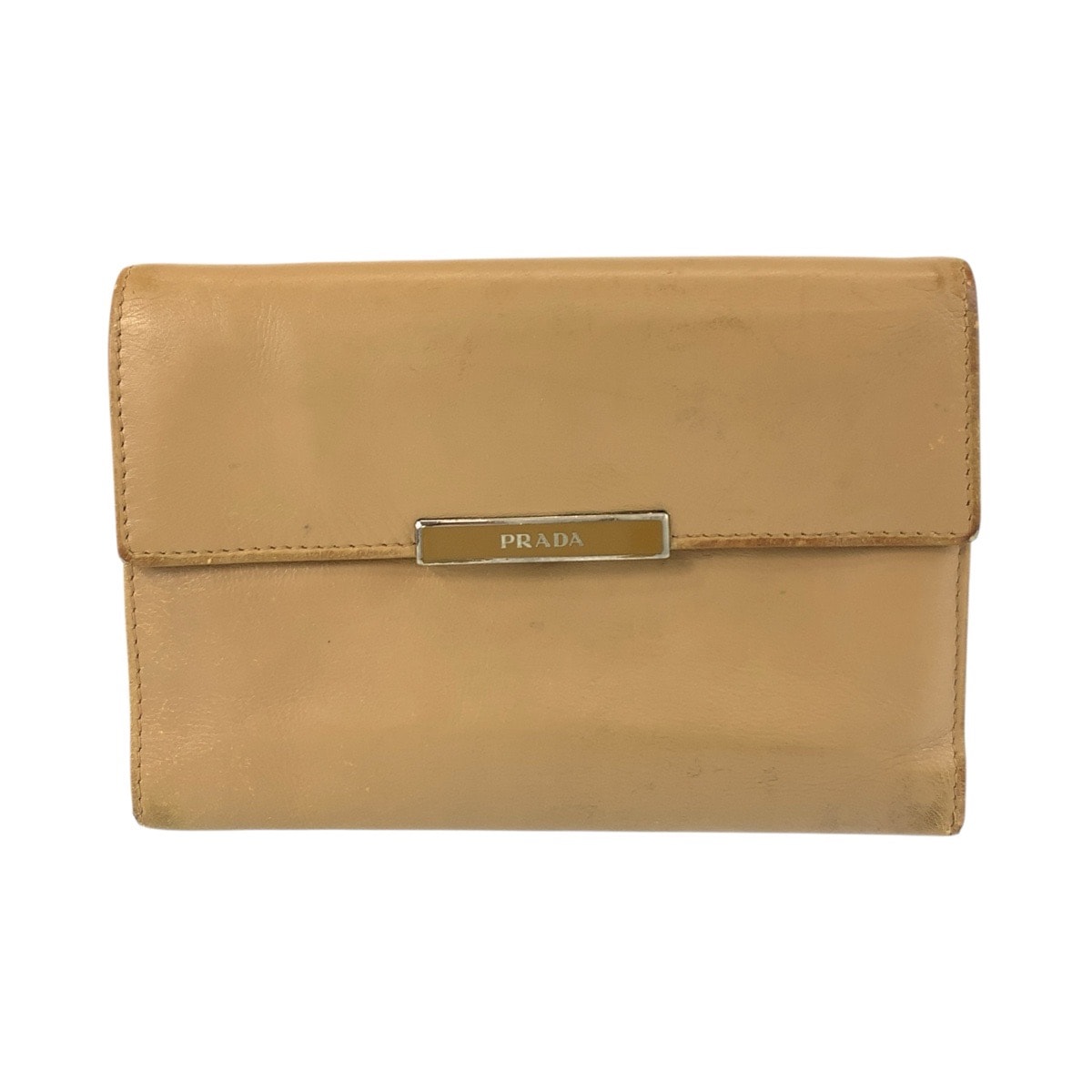 PRADA プラダ ベージュ シルバー金具 レザー 折財布 コンパクトウォレット 506553 【中古】