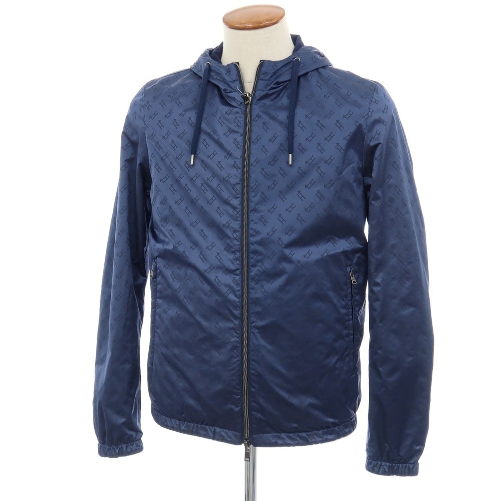 【中古】ヘルノ Herno リバーシブル モノグラム柄ジャカード&ストレッチメッシュ フーデッドブルゾン ネイビー【サイズ46】【メンズ】