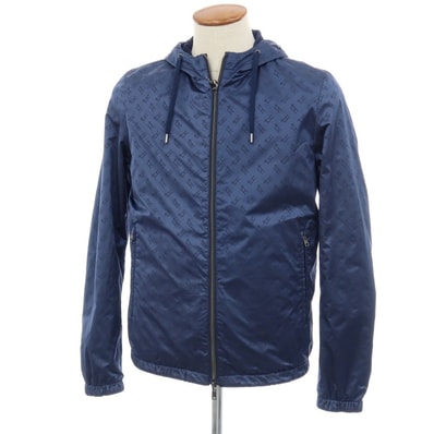 【中古】ヘルノ Herno リバーシブル モノグラム柄ジャカード&ストレッチメッシュ フーデッドブルゾン ネイビー【サイズ46】【メンズ】
