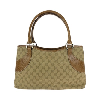 美品 GUCCI グッチ ベージュ ライトブラウン シルバー金具 GGキャンバス レザー/ トートバッグ ショルダーバッグ 601687 【中古】