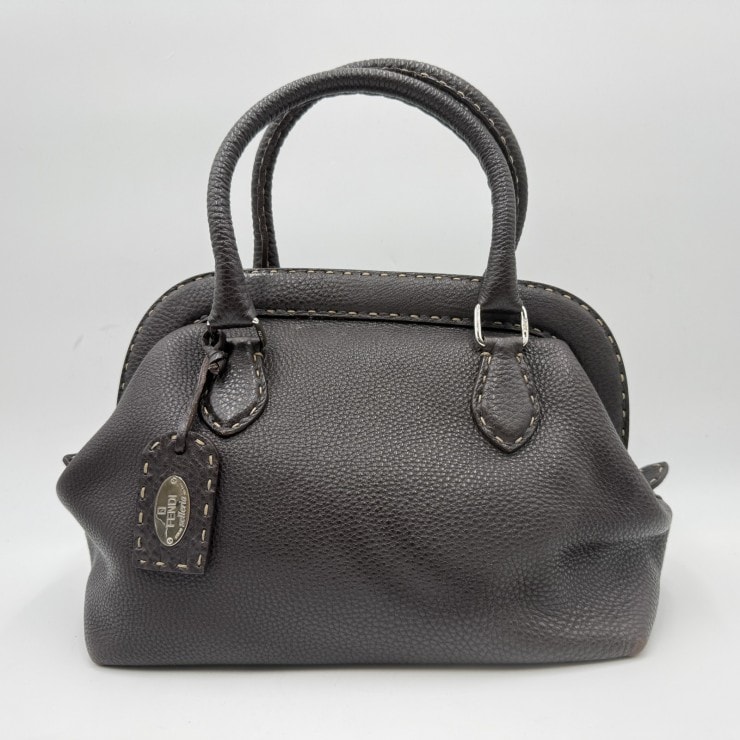 FENDI(フェンディ)セレリア ドクターズバッグ ヴィンテージ ハンドバッグ レザー ブラウン レディース 手持ちバッグ シルバートーン金具 シリアルプレート付き
