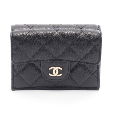 シャネル CHANEL クラシック スモール フラップ ウォレット マトラッセ 三つ折り財布 財布 キャビアスキン(グレインドカーフ) レディース ブラック系 AP0230 【中古】