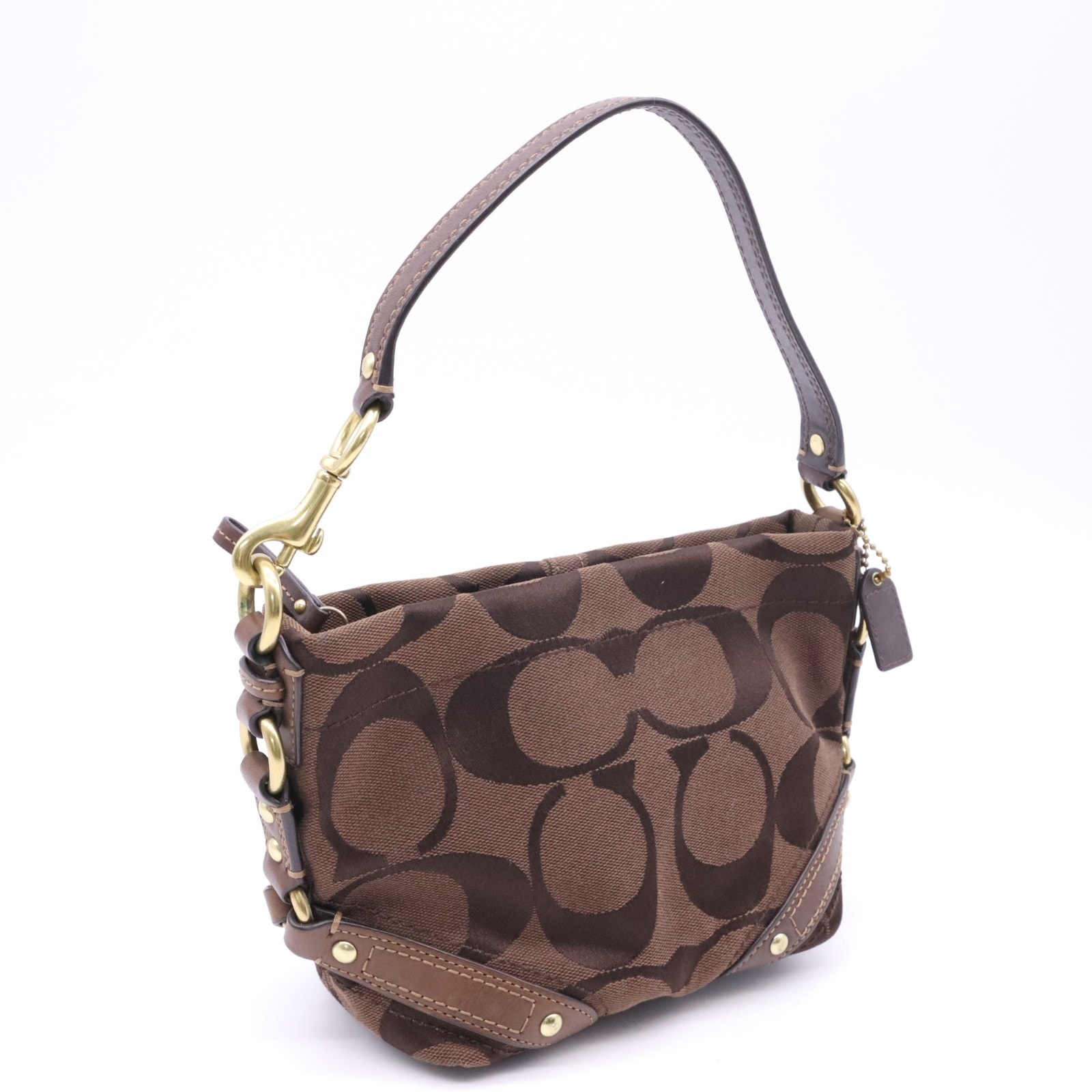 美品 COACH コーチ ジャイアントシグネチャー ショルダーバッグ J0782 ハンドバッグ ブラウン ゴールド ジャイアントシグネチャー レディース