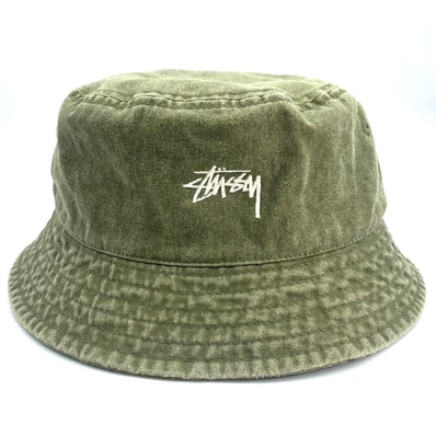 STUSSY Washed Stock Bucket Hat Khaki