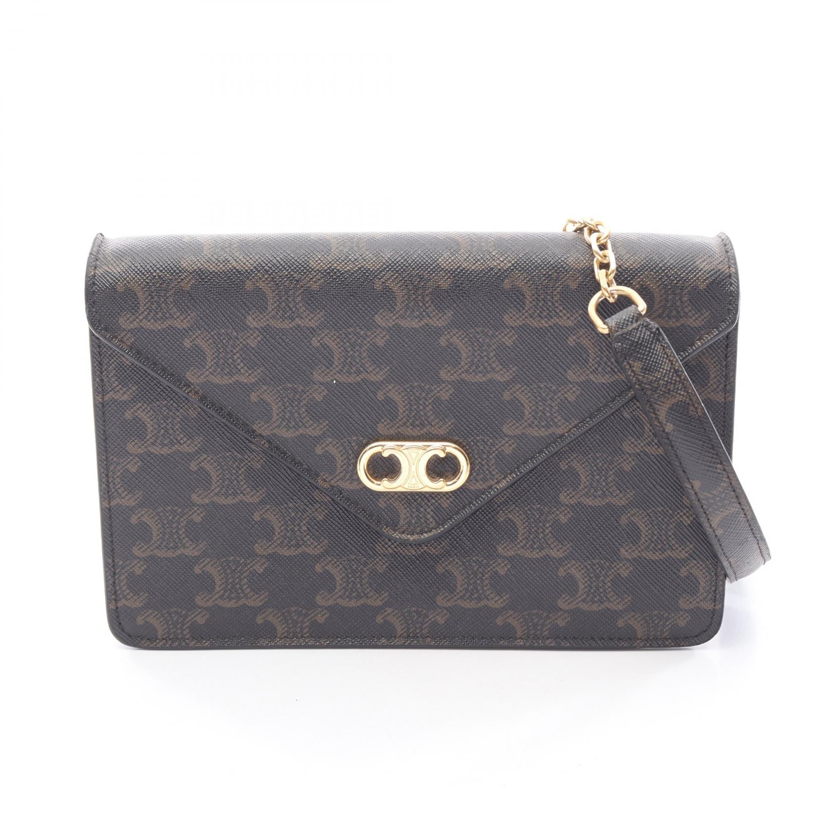 セリーヌ CELINE トリオンフ マイヨン ショルダーバッグ バッグ PVCコーティングキャンバス レザー レディース ブラウン系 / ブラック系 【中古】