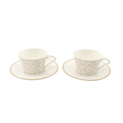 ティファニー TIFFANY&CO TIFFANY NOTES ティファニーノーツ コーヒーカップ ティーカップ 2点セット 食器 アクセサリー 陶器 メンズ レディース ホワイト系 / ゴールド系 【中古】