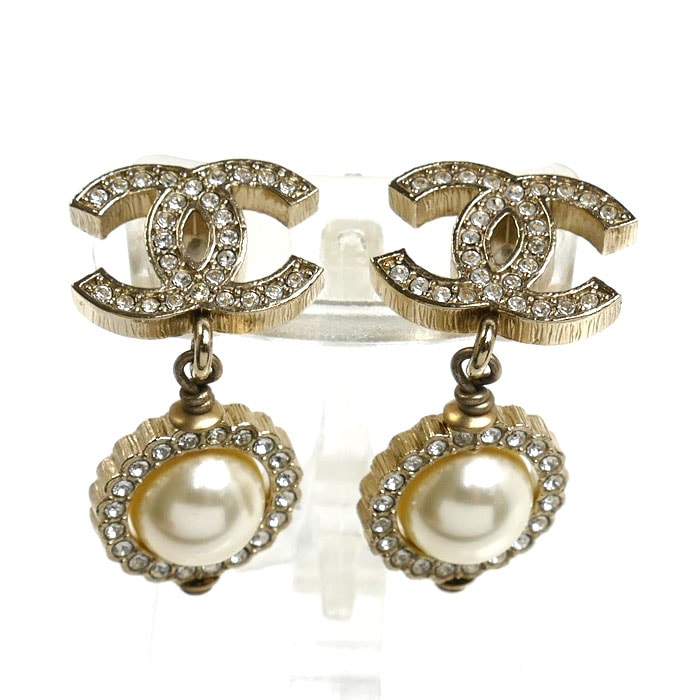 CHANEL シャネル メタル ココマーク ラインストーン/フェイクパール ピアス AB2307  7.2g レディース【中古】