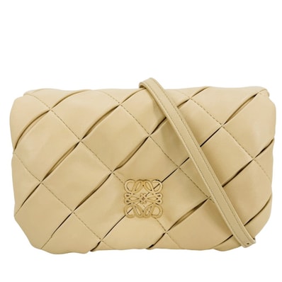 LOEWE ロエベ ショルダーバッグ パファー ゴヤ 肩掛け 斜め掛け アナグラム レザー ベージュ ゴールド金具 レディース【中古品】