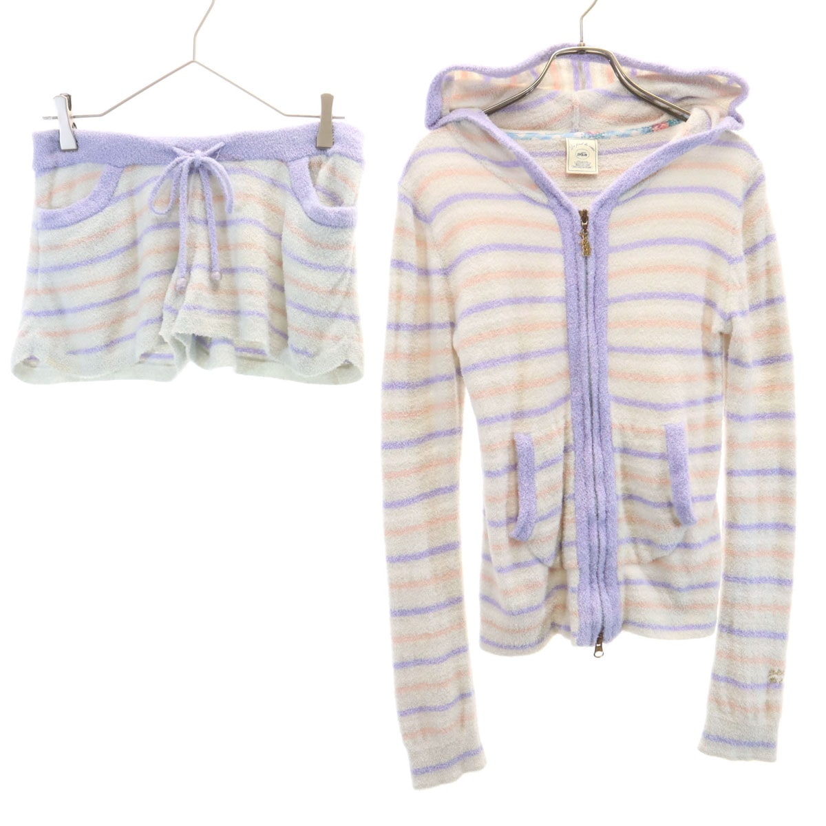 gelato pique ジェラートピケ ボーダー柄 ルームウェア 上下セットアップ F パープル系 ふわもこ