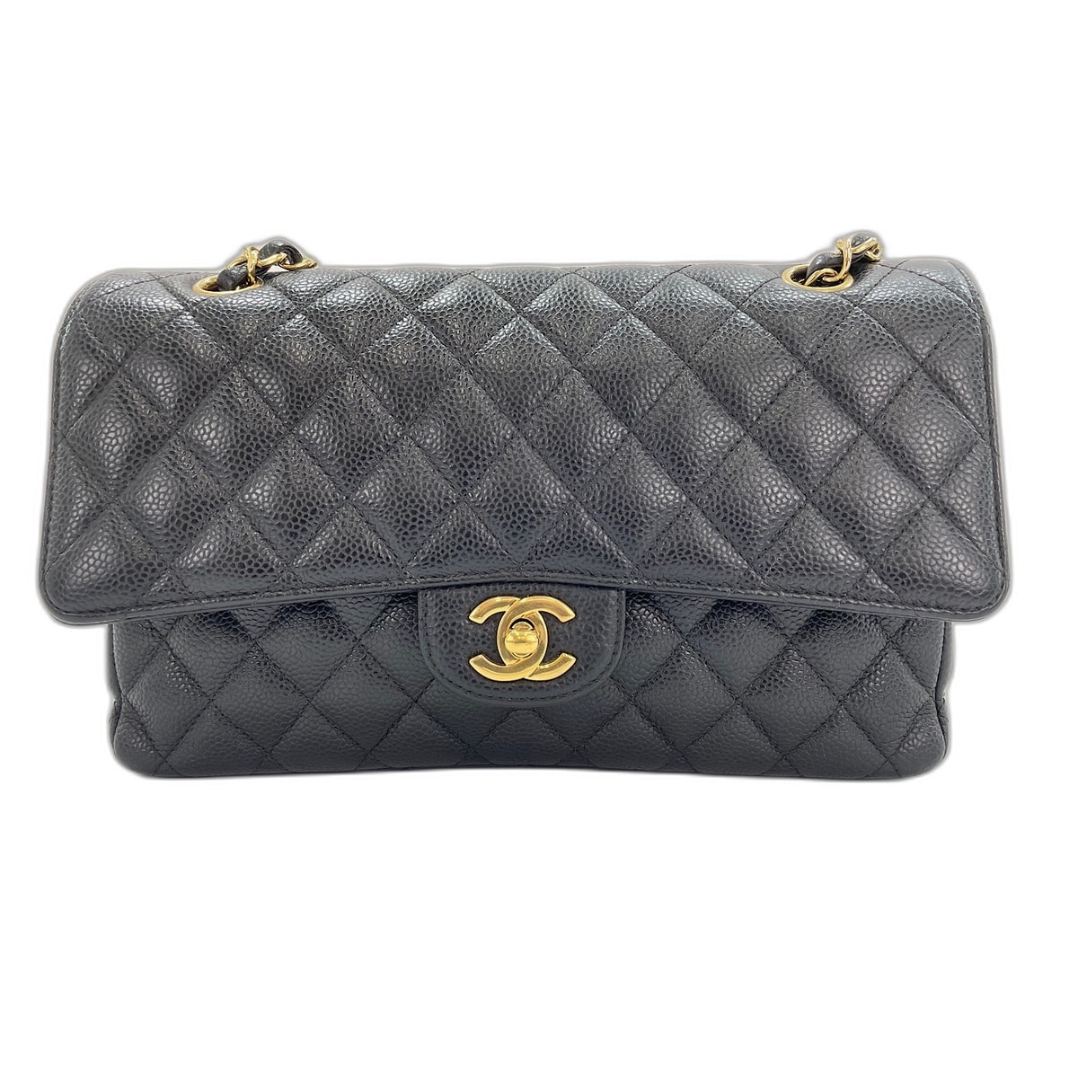 シャネル CHANEL キャビアスキン マトラッセ ダブルフラップ ショルダーバッグ【中古】