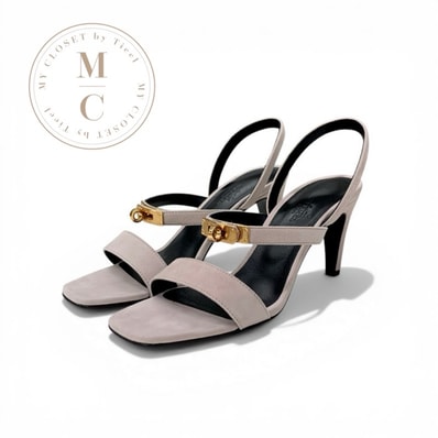 エルメス HERMES グラムール サンダル 靴 シューズ スエード ピンク ピンクゴールド ケリー金具 ストラップ