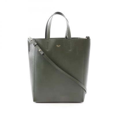 セリーヌ CELINE バーティカル スモール カバ 2WAY トートバッグ バッグ レザー レディース カーキ系 189813 【中古】