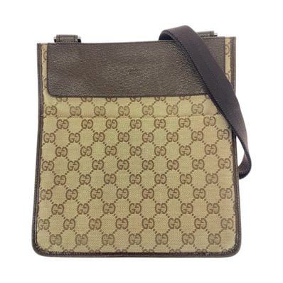 美品 GUCCI グッチ ブラウン ベージュ シルバー金具 GGキャンバス レザー/ ショルダーバッグ ポシェット 505809 【中古】