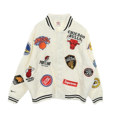 シュプリーム Supreme Supreme × NIKE NBA Teams Warm Up Jacket スタジャン 衣料品 アウター ナイロン メンズ ホワイト系 / マルチカラー 【中古】