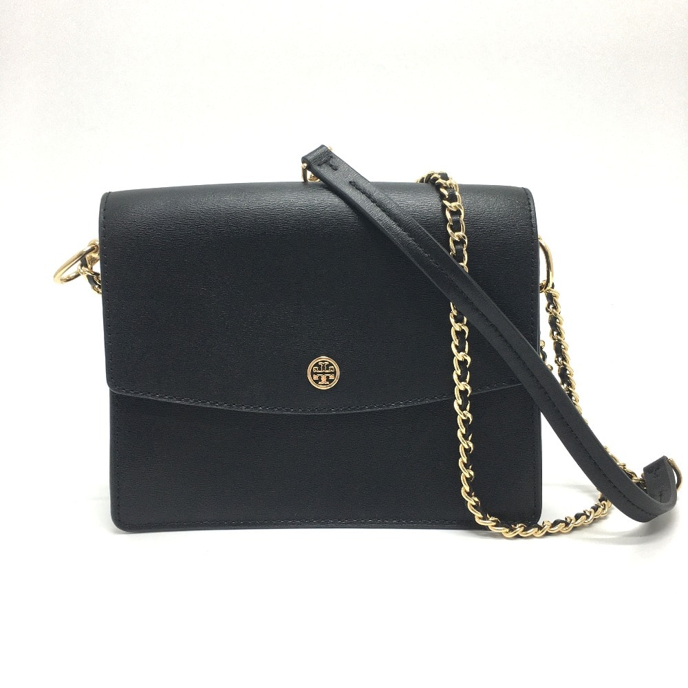 トリーバーチ Tory Burch チェーン ロゴ カバン 斜め掛け ショルダーバッグ レザー ブラック 美品