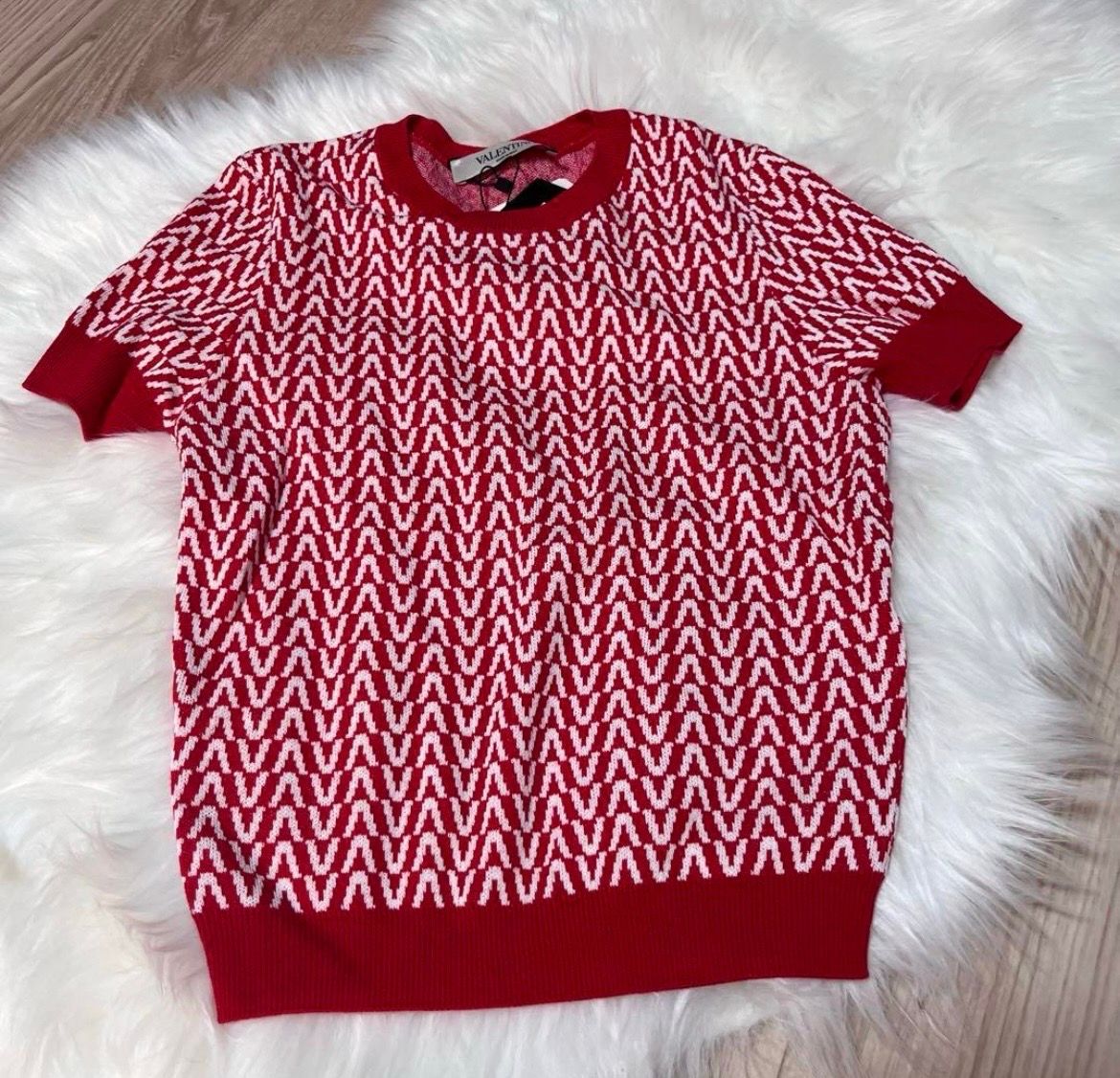 【未使用】VALENTINO ヴァレンティノ 半袖ニット XS レッド/ホワイト