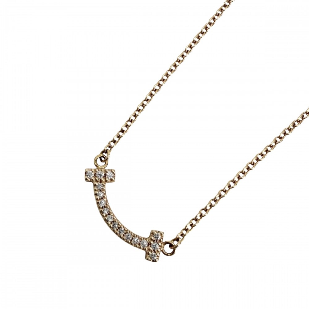 TIFFANY&Co. ティファニー ネックレス Tスマイル ミニペンダント ジュエリー アジャスター付き 18金PG Au750 アクセサリー K18ピンクゴールド ダイヤモンド レディース 約2.3g【中古品】