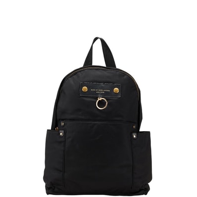 マークジェイコブス ロゴ リュック バックパック ブラック ゴールド ナイロン レザー レディース MARC JACOBS 【中古】