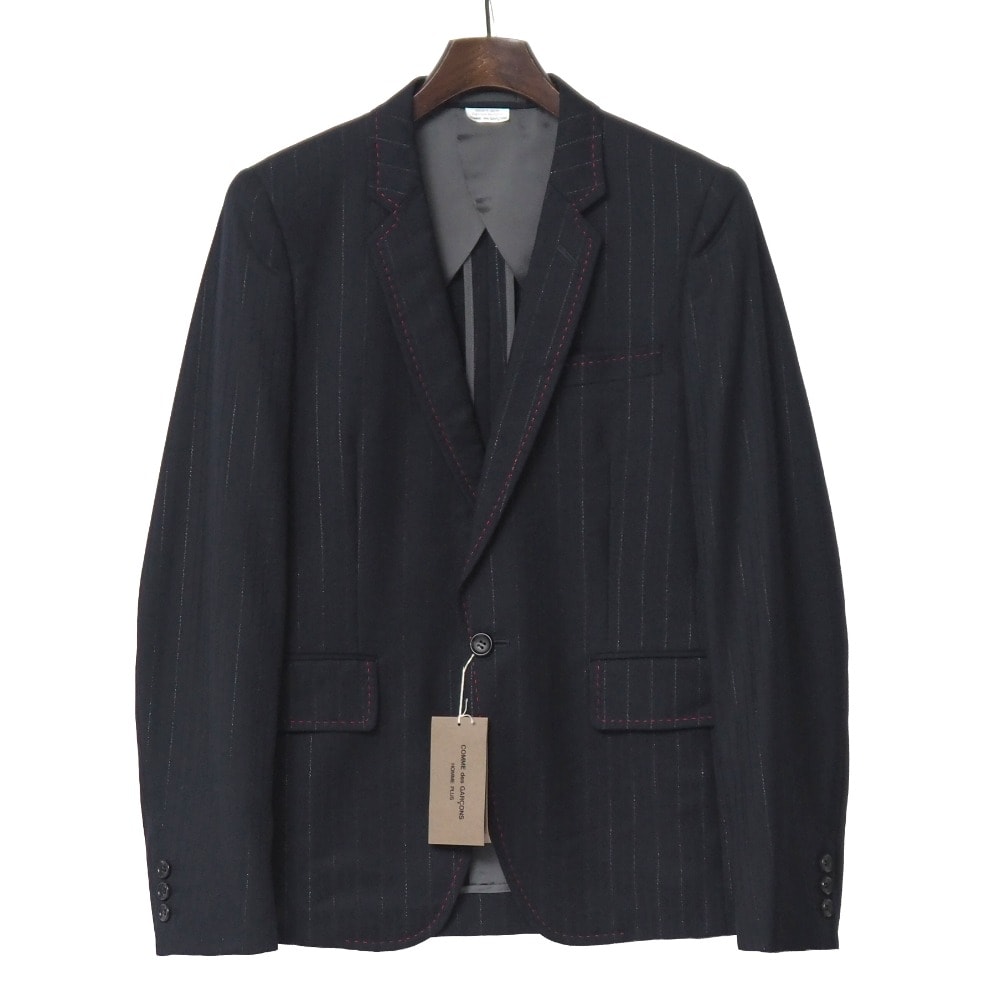 ■未使用品■COMME des GARCONS HOMME PLUS コムデギャルソンオムプリュス テーラードジャケット サイズXS AD2011 ストライプ ステッチトリム ブレザー シングル 1B 20251127/RA6724