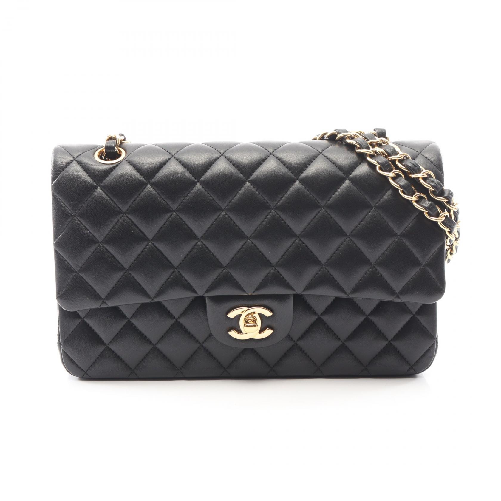 シャネル CHANEL マトラッセ Wフラップ ショルダーバッグ バッグ ラムスキン(羊革) レディース ブラック系 【中古】