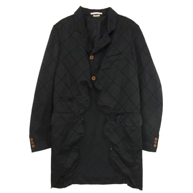 COMME des GARCONS HOMME PLUS コムデギャルソンオムプリュス 20SS PE-J040 エステルサテン 製品染め スカラップ ジャケット ブラック系 S【中古】