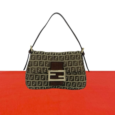 FENDI フェンディ ズッキーノ FF 柄 キャンバス レザー ハンドバッグ ブラウン
44530