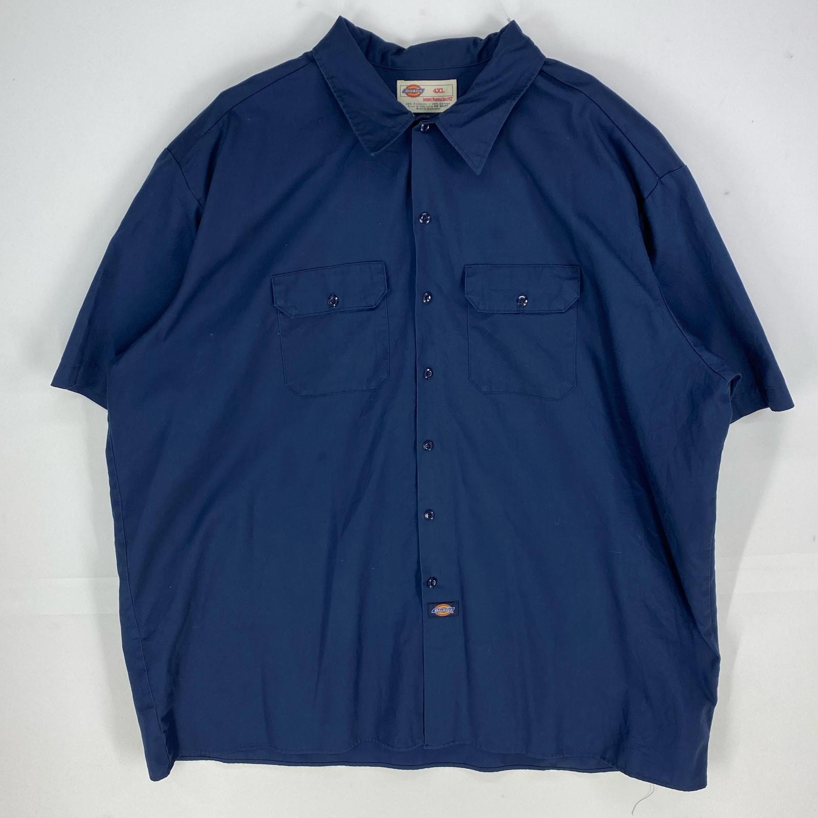 古着 ディッキーズ Dickies 半袖シャツ ワーク ショートスリーブ 胸ポケット 4XL  ネイビー系 無地 メンズ