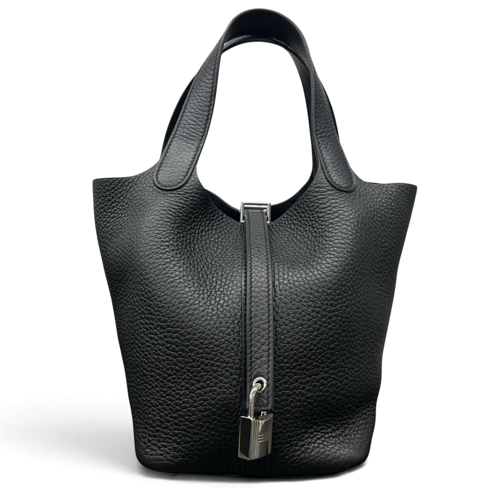 HERMES 極美品 エルメス ピコタンロックPM U刻印 ハンドバッグ トートバッグ トリヨンクレマンス レザー ブラック 箱・袋付き プレゼント ギフト Aランク 中古 鑑定済 エルメスバッグ