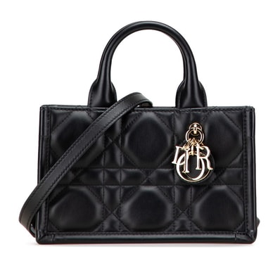 ディオール マクロカナージュ ブックトート ミニ ハンドバッグ ショルダーバッグ 2WAY ブラック レザー レディース Dior 【中古】