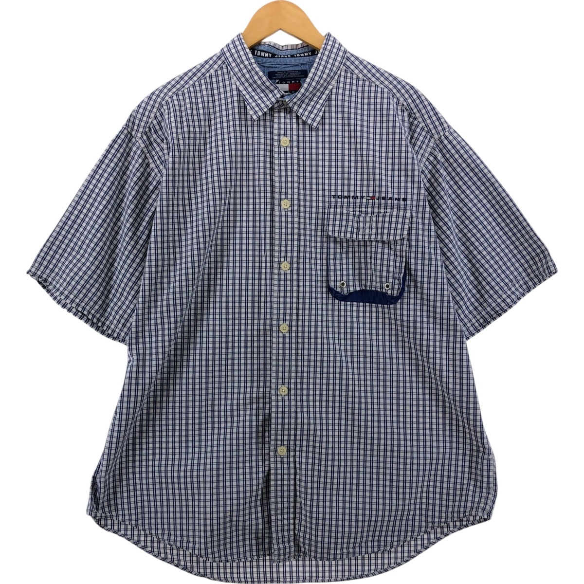 古着 トミーヒルフィガー TOMMY HILFIGER JEANS 半袖 コットン チェックシャツ メンズXL相当/eaa536559