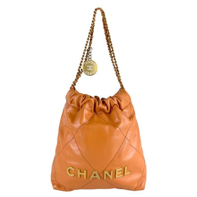 シャネル CHANEL ショルダーバッグ シャネル22 レザー オレンジ ゴールド レディース【中古】 z9489