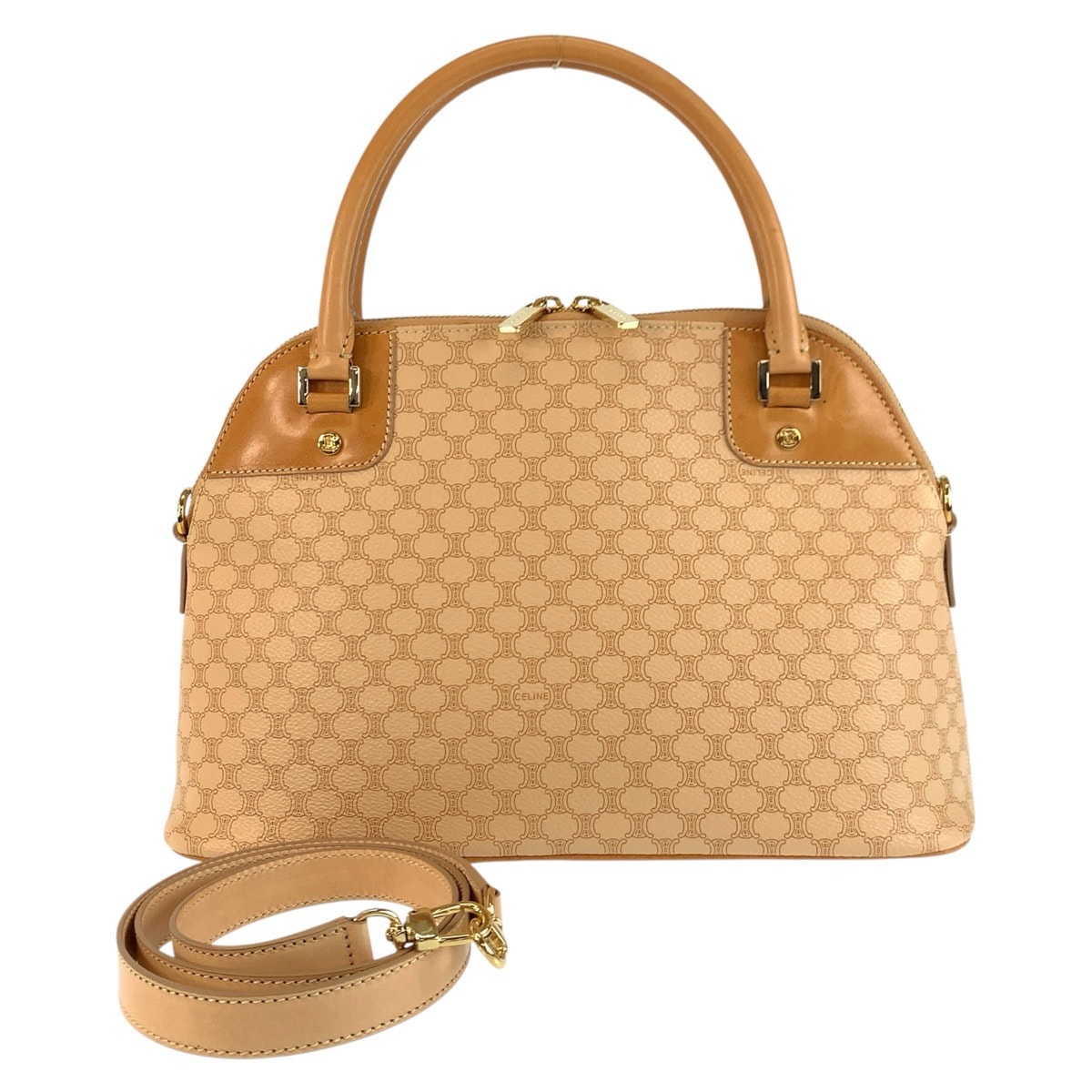 美品 CELINE セリーヌ ヴィンテージ マカダム ベージュ キャメル ゴールド金具 PVC レザー/ ハンドバッグ ショルダーバッグ 2way 602042 【中古】