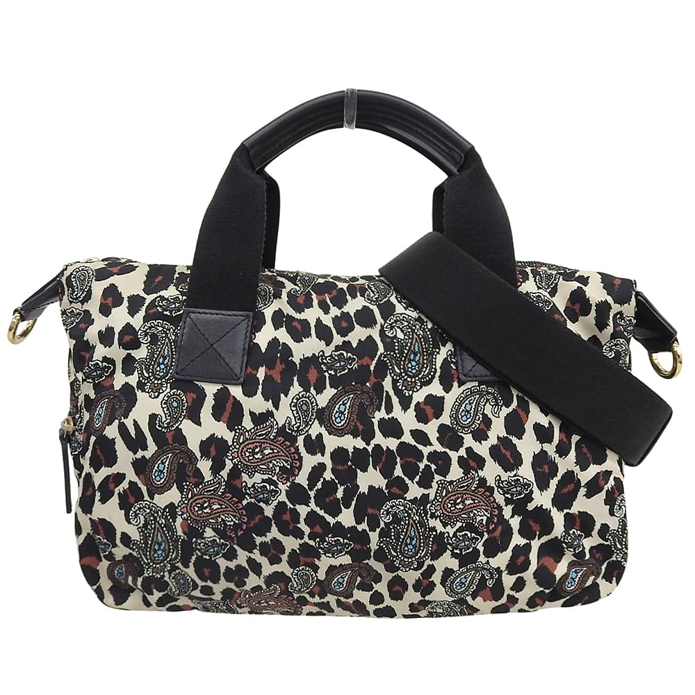 エトロ レオパード ペイズリー ナイロン 2WAYバッグ ハンドバッグ ショルダーバッグ レディース ベージュ×ブラック