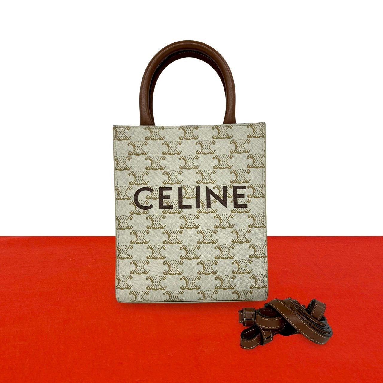 CELINE セリーヌ ミニ バーティカル カバ PVC レザー ショルダーバッグ ホワイト
 11348