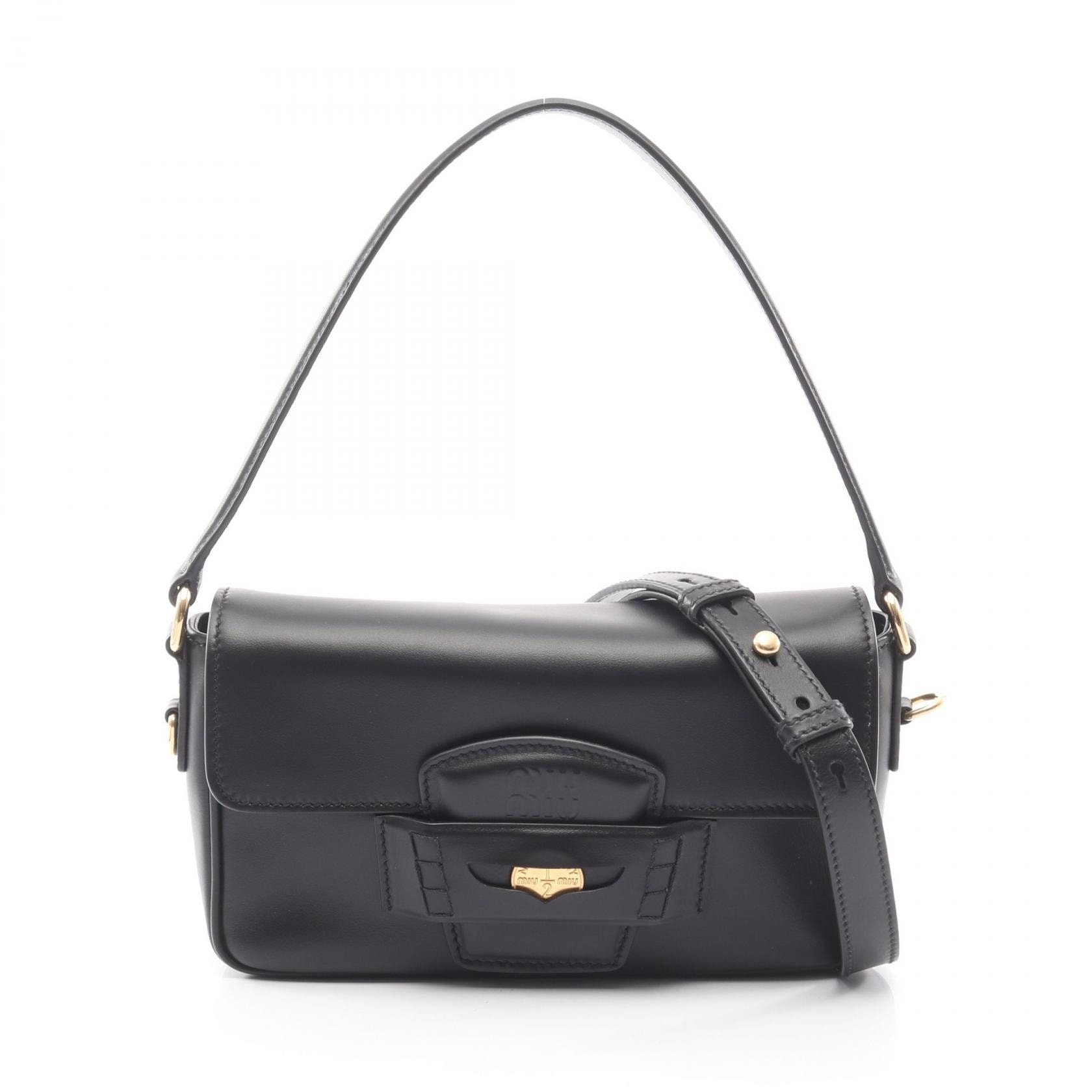 ミュウ ミュウ Miu Miu CRM FINE CALF ペニー ハンドバッグ バッグ レザー レディース ブラック系 5BD270 【中古】