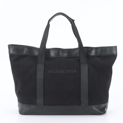■美品 バレンシアガ ネイビートート バッグ レザー×キャンバス